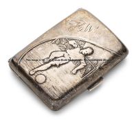 An Edwardian silver cigarette case embossed with a footballer, hallmarked Birmingham 1907 by William