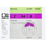 FIFA World Cup 1974 unused Final Replay ticket, Olympiastadion, Munich, rectangular, printed with