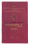 Football Association of Wales itinerary handbook for the Continental Tour in May 1949,  hard cover