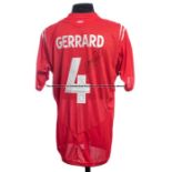 Steven Gerrard signed England 2004-05 red replica away jersey, short sleeved with England badge,