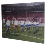 Manchester United signed 1968 European Cup Final colour canvas, featuring colour photo image of