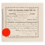 Rare original Cardiff City AFC Ltd share certificate, dated 28th September 1910, Edward Jones’ share