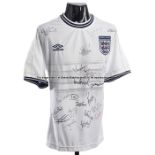 A team-signed white England International Euro 2000 replica jersey, 22 signatures in black marker