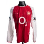 Edu Gaspar Arsenal FC red and white No.17 home jersey circa 2003, match issue, long-sleeved,