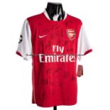 Team signed Gilberto Silva red Arsenal No.19 jersey, season 2006-08, short-sleeved with UEFA