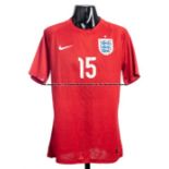 Alex Oxlade-Chamberlain red England No.15 jersey from the pre-World Cup match v Ecuador played in