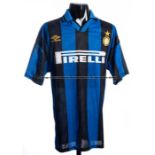 FC Inter blue & black striped No.20 jersey from the pre-season friendly v Arsenal played at Highbury