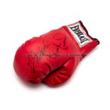Lennox Lewis and Andrew Golota double-signed boxing glove, the red right-hand Everlast glove