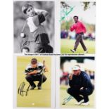 Collection of signed photographs of golfing legends, including Ballesteros, Clarke, Harrington,