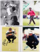 Collection of signed photographs of golfing legends, including Ballesteros, Clarke, Harrington,