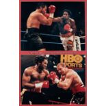 Collection of fight boxing action photographs featuring Lennox Lewis, comprising three framed