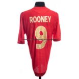 Wayne Rooney signed England 2006-07 red replica away jersey, short sleeved with England badge, Umbro