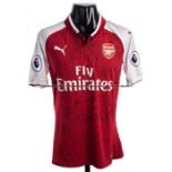 Aaron Ramsey team-signed Arsenal FC red and white No.8 home jersey season 2017-18, 20 signatures