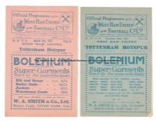 Two West Ham United v Tottenham Hotspur programmes, 22nd November 1924 & 20th March 1926