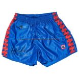 Gary Lineker signed match worn Barcelona shorts, blue shorts, signed in black marker pen, with a