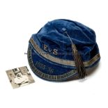 Tommy Dean’s Scotland v England schoolboy international cap 1935-36, blue velvet cap with braiding