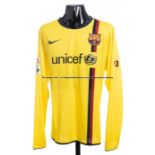 Zlatan Ibrahimovic yellow FC Barcelona No.9 away jersey season 2008-09, long sleeved, with LFP & TV3