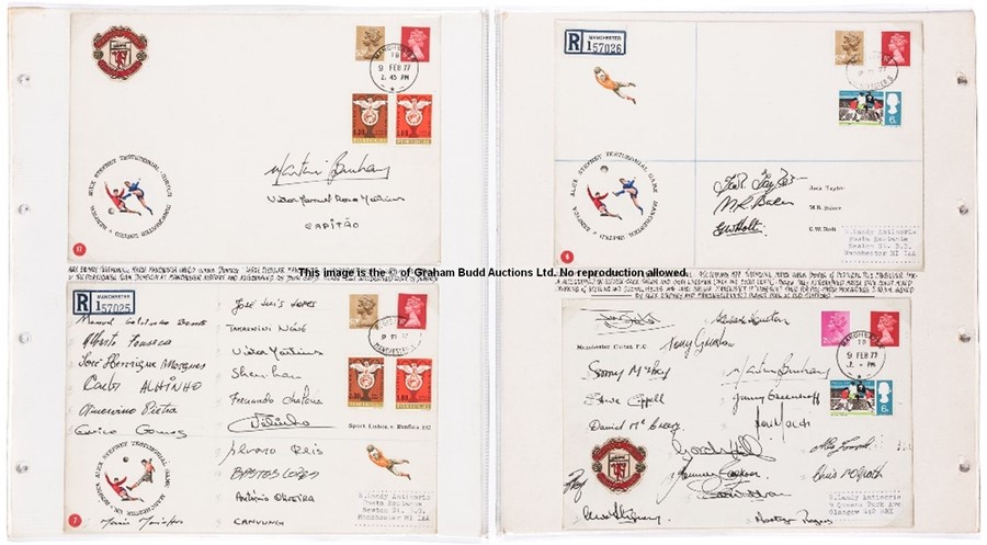 A group of four Signed First Day Covers relating to the Alex Stepney Testimonial Match Manchester