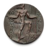 Berlin 1936 Olympic Games participation medal, designed by O. Placzek, five athletes representing