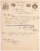 A letter from Owen & Co. Sadlers, London, dated 3rd November 1902, sent to Rome and concerning the