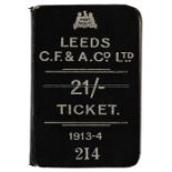 Leeds Cricket, (Rugby) Football & Athletics Co. Ltd. season ticket 1913-14, book number 214 the