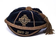 Northern Ireland international cap, season 1920-21, the black velvet with gilt tassel and banding,