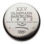 Barcelona 1992 Olympic Games participant's medal, designed by Xavier Corbero, Olympic emblem and