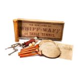 Boxed set of the NEW Game of WHIFF WAFF or Table Tennis circa 1900, containing 4 Chiswick bats,