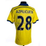 Cesar Azpilicueta signed replica Chelsea yellow away jersey season 2014-15, signed to the reverse