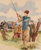 Martigny (French, 20th century) GOLFING SCENE signed, watercolour, circa 1930s, framed, 66 by 57cm.