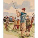 Martigny (French, 20th century) GOLFING SCENE signed, watercolour, circa 1930s, framed, 66 by 57cm.