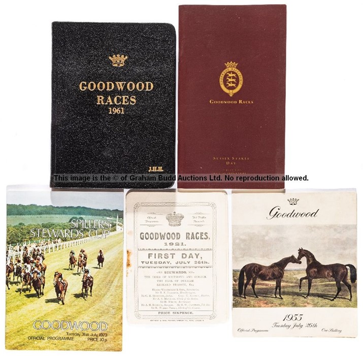 Group of Goodwood racecards, including small group of five early-style cards dating between 1921 and