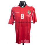 Jason Koumas red Wales No.9 jersey for the 2010 FIFA World Cup Qualifier v Germany played at