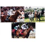 Collection of signed photographs relating to the racehorse Soviet Song, approximately 12 photographs