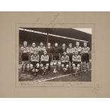 Signed team photograph of 1953-54 Division One champions Wolverhampton Wanderers, b&w press