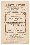 West Ham United v Tottenham Hotspur programme 4th November 1916, London Football Combination wartime