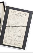 England-signed cricket scorecard for the Oval Test v Australia in 1938, 10 signatures in ink,