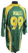 Andrew Hall team-signed South Africa green cricket shirt, from the 2007 ICC Cricket World Cup in the