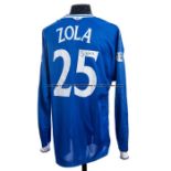 Signed Gianfranco Zola 2000 FA Cup Final Chelsea FC blue No.25 jersey, long-sleeved spare, inscribed