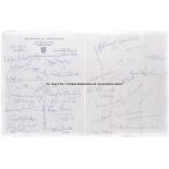 F.A. letterhead signed by former England players, two pages, one with F.A. letterhead, signed in
