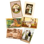 Lawn tennis postcards, themed to Ladies from early times, plus isuues with romantic subjects, some