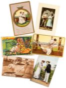 Lawn tennis postcards, themed to Ladies from early times, plus isuues with romantic subjects, some