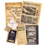 Wembley Stadium memorabilia, including 1924 British Empire Exhibition items, rail tickets for the