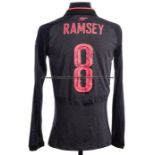 Aaron Ramsey team-signed Arsenal FC black No.8 away jersey, season 2017-18, 11 signatures in black