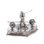 South African Golf Club desk stand, silver-plated, the lobed stand engraved IXOPO GOLF CLUB and