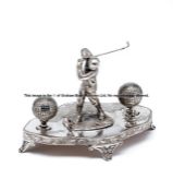 South African Golf Club desk stand, silver-plated, the lobed stand engraved IXOPO GOLF CLUB and
