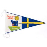 Sweden 1958 FIFA World Cup official pennant, triangular, material form, with Swedish flag and