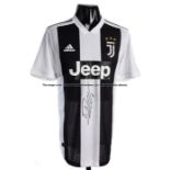 Cristiano Ronaldo signed Juventus replica home jersey, signed in black marker to a front white