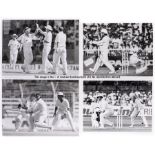 Black & white press photographs of English cricket teams and players in action, approximately 100