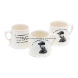Trio of pottery drinking mugs commemorating jockey Gordon Richards, each with portrait of Richards